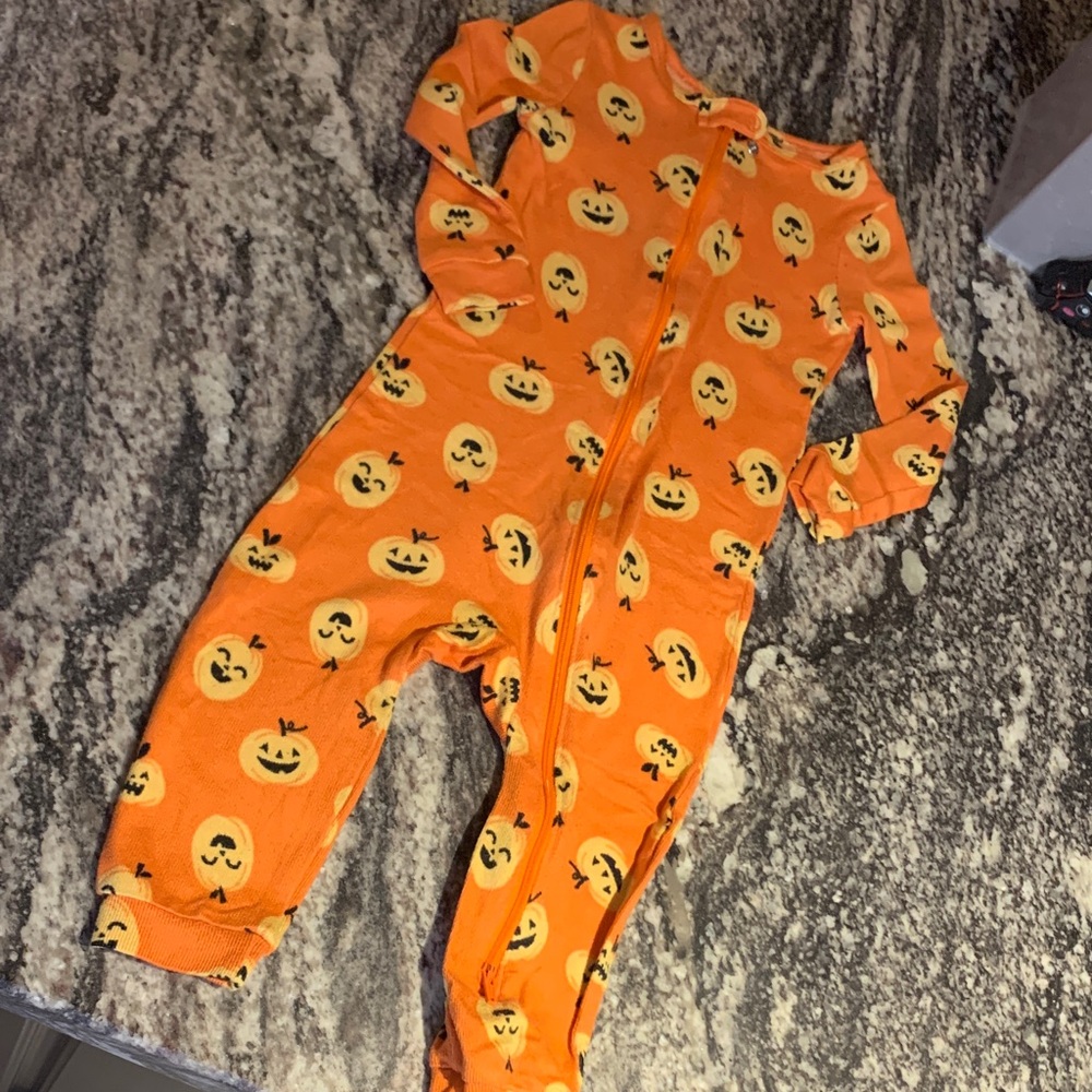 Joe Fresh Orange Pumpkin-Print Kids Footie Pajamas